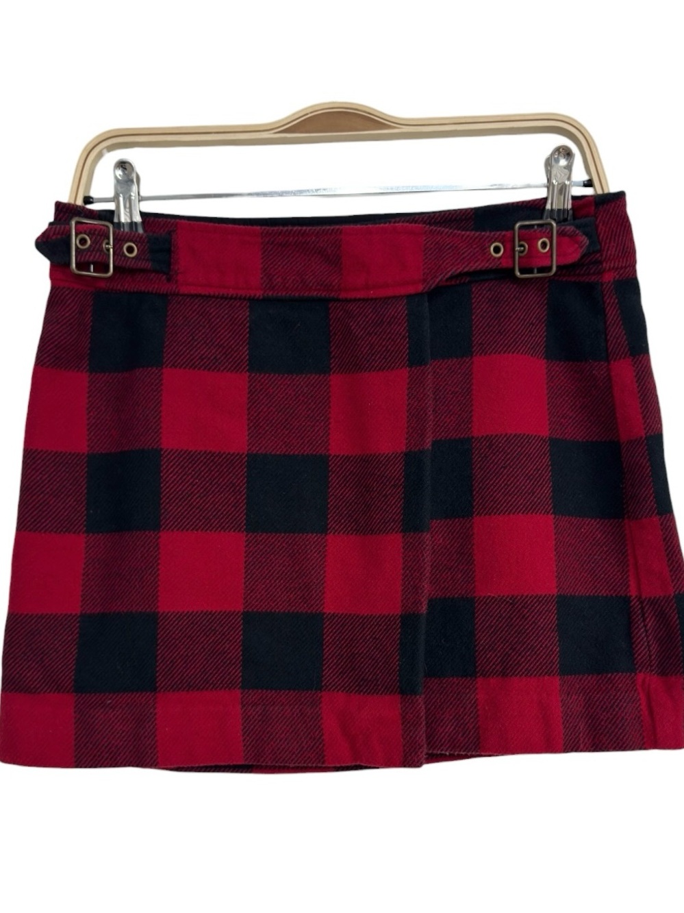 Gap Buffalo Plaid Mini Skirt Size 6 Red Black Y2K Buckle Detail Lined Cute